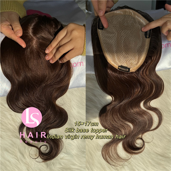 Indian virgin human hair body wave silk base toppers color 4 