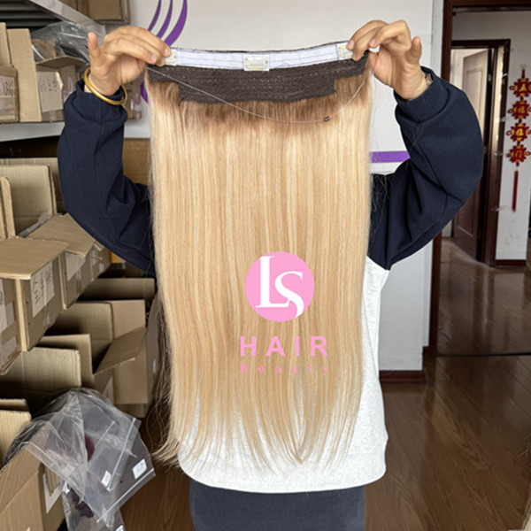 European Raw human hair halo flip in hair extension balayage color 