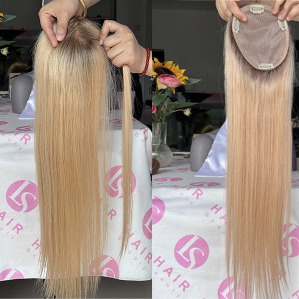 Full hand tied Silk Base topper human hair T3/24 ombre two tone color 