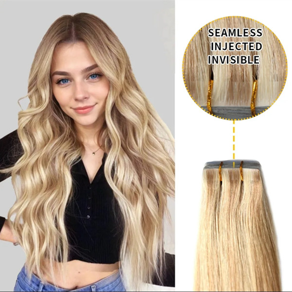 Seamless Injected Hand Tied Invisible Tape In Hair Extension 20Pcs Virgin Human Hair P18 613 Lshairbeauty Qingdao Lisha Hair Product Co. ltd