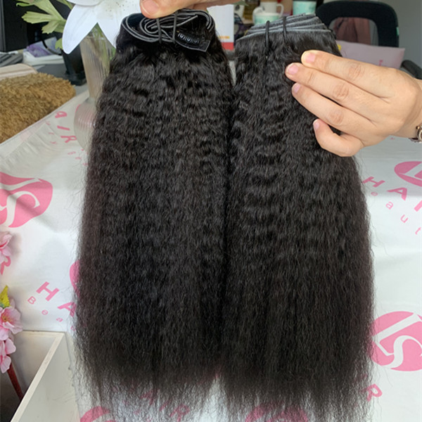Kinky straight texture invisible clip in hair extension indian virgin human hair style 
