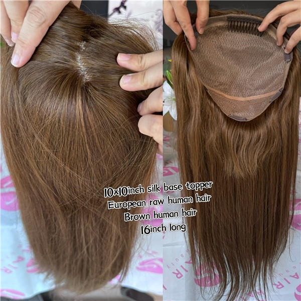 10x10'' full handtied silk base topper brown color european raw human hair 