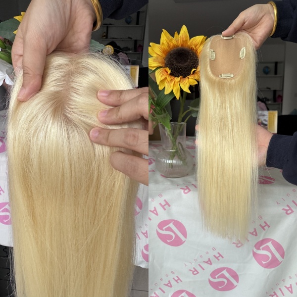 Indian virgin human hair silk base topper 613 blonde color lishahair topper