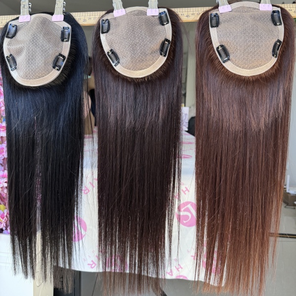 Stock 150% density Human Hair Toppers Indian Virgin remy Human Hair 16 Inch Long 14X16cm Silk Base Topper Style For Women Hair Loss