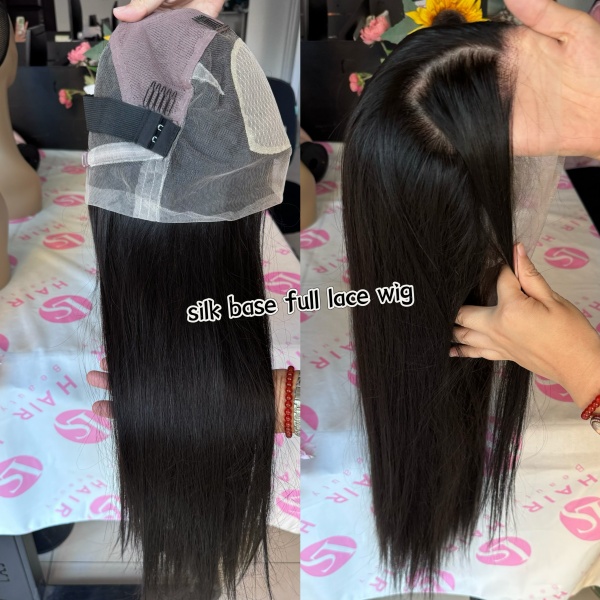 Human Hair Silk Top Wig Full Lace Hair Wigs Straight Natural Black 180% Virgin Glueless Silk Base Full Lace Wigs