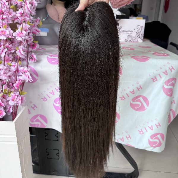 European raw human hair silk base with weft back topper 1b color 18inch