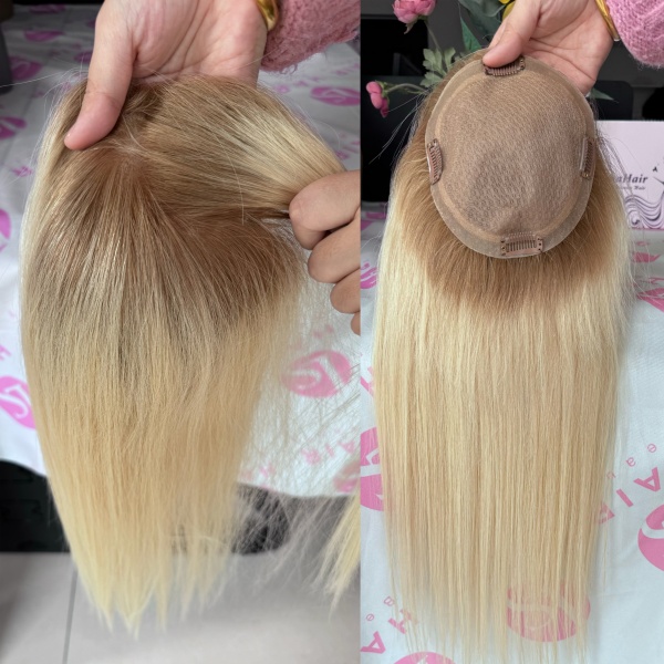 6x6'' Human Hair Silk base Toppers For Women Ombre Brown to Blonde(#T10/613)