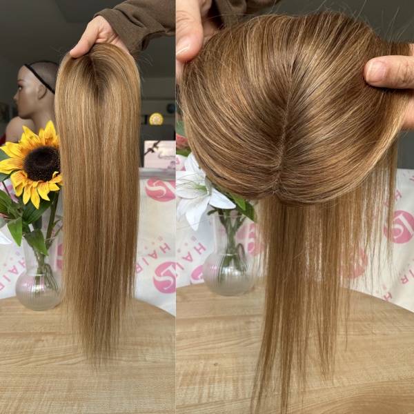 Wholesale Human Hair Vendor High Quality Hair Pieces 3x5 inch Human Hair mono Topper highlights color 