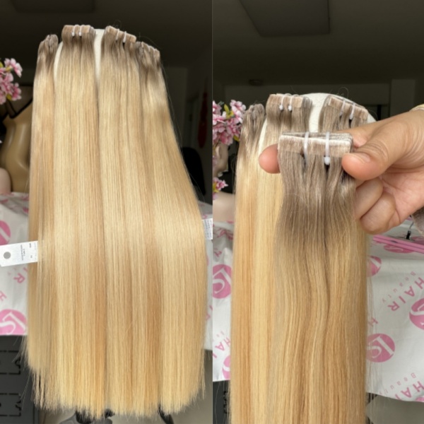 Invisible Tape in European Raw Hair Extensions Balayage Ombre Blonde Dark Root Color Cuticle Aligned 100% Human Hair Wholesale