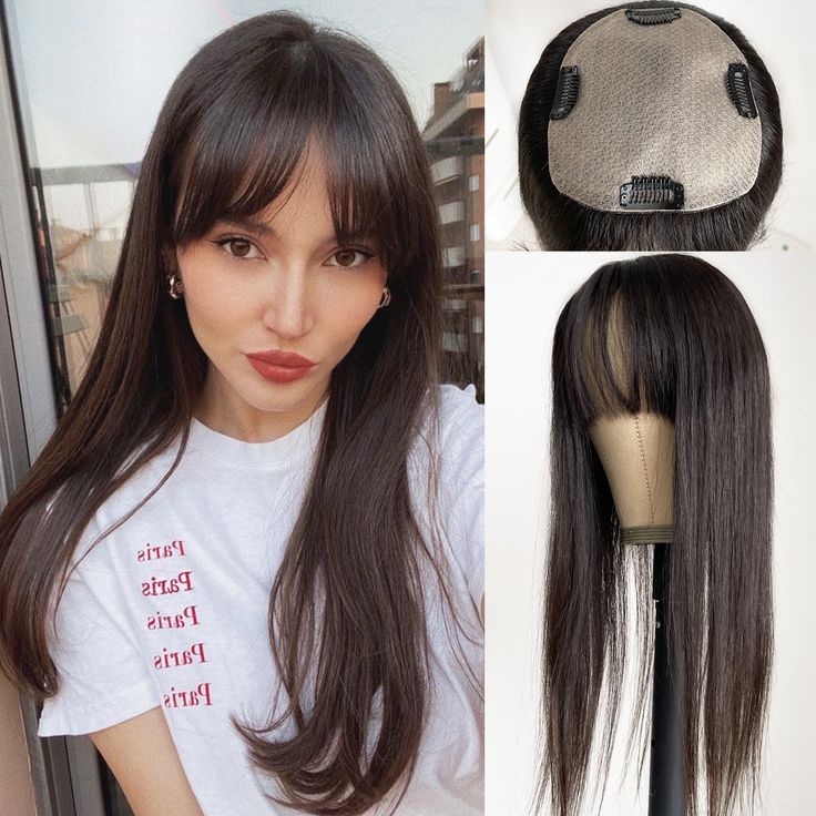  Full hand tied silk base Women Topper Piece with straight bang for Hair Loss