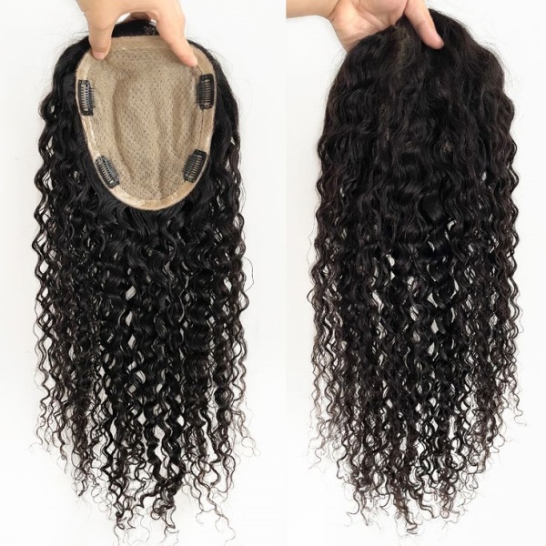 style Curly 14x16cm silk base topper 150% density human Curly Hair Topper