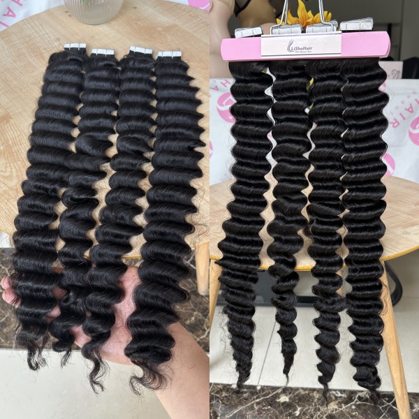 32inch long Tape-in Deep Wave Styles Color 100% virgin Human Hair Extensions