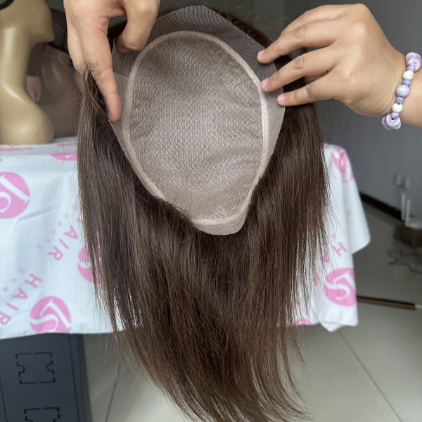 Top Quality European Raw Hair Men's Toupee Toupee CC Contour Dark Brown Color 7.5x10inch Silk Base Toupee 6'' Customized Style