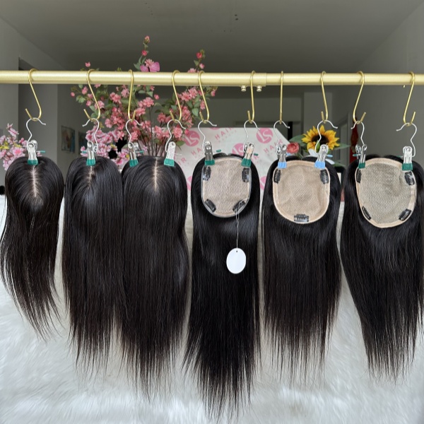 Wholesale Straight Human Hair Topper for Women Silk Base Human Hair Topper with Clips