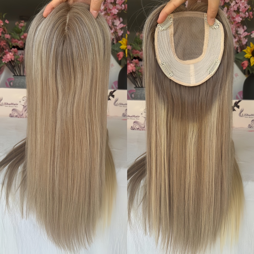 Ready to Ship 100% Raw Virgin Human Hair Topper 6x7" Silk Top with Wefted Base for Women Natural Looking Balayage Color Toupee