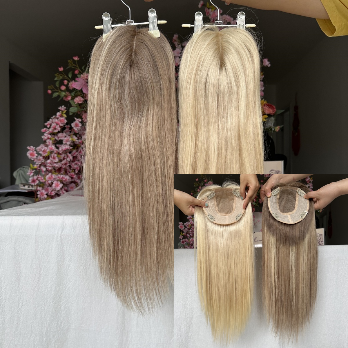 6*7 Silk Base Topper 100% European Raw Virgin Human Hair Toppers Full Ends Weft Section Topper