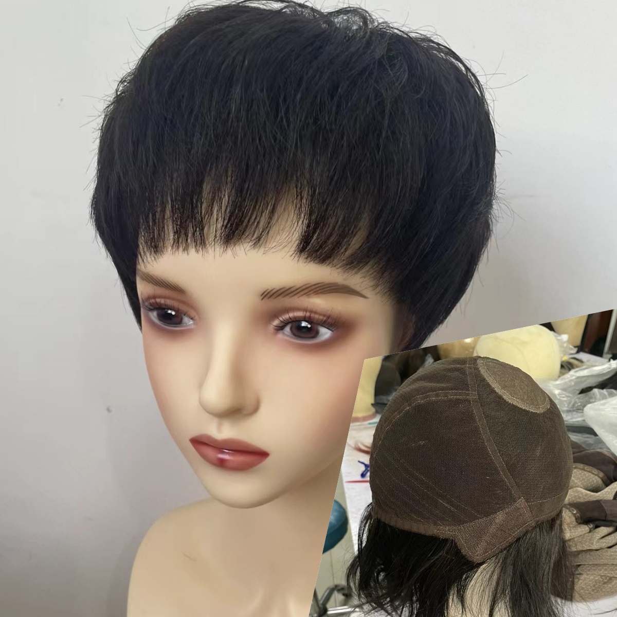Silk Base Top Glueless Full Lace Wig with for Pixie Cut Cheap Short Finger Straight Style Women's Daily Party Use Human Hair Wig