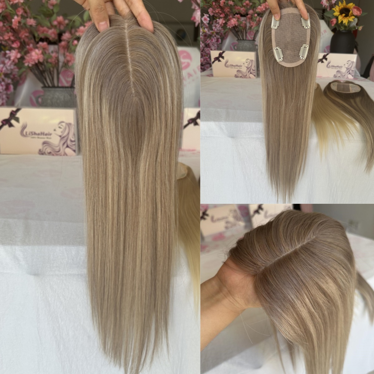 100% Virgin European Hair Toppers 3x5 Inch Clip-in Hair Pieces for Women Thin Hair Ash Brown Blonde