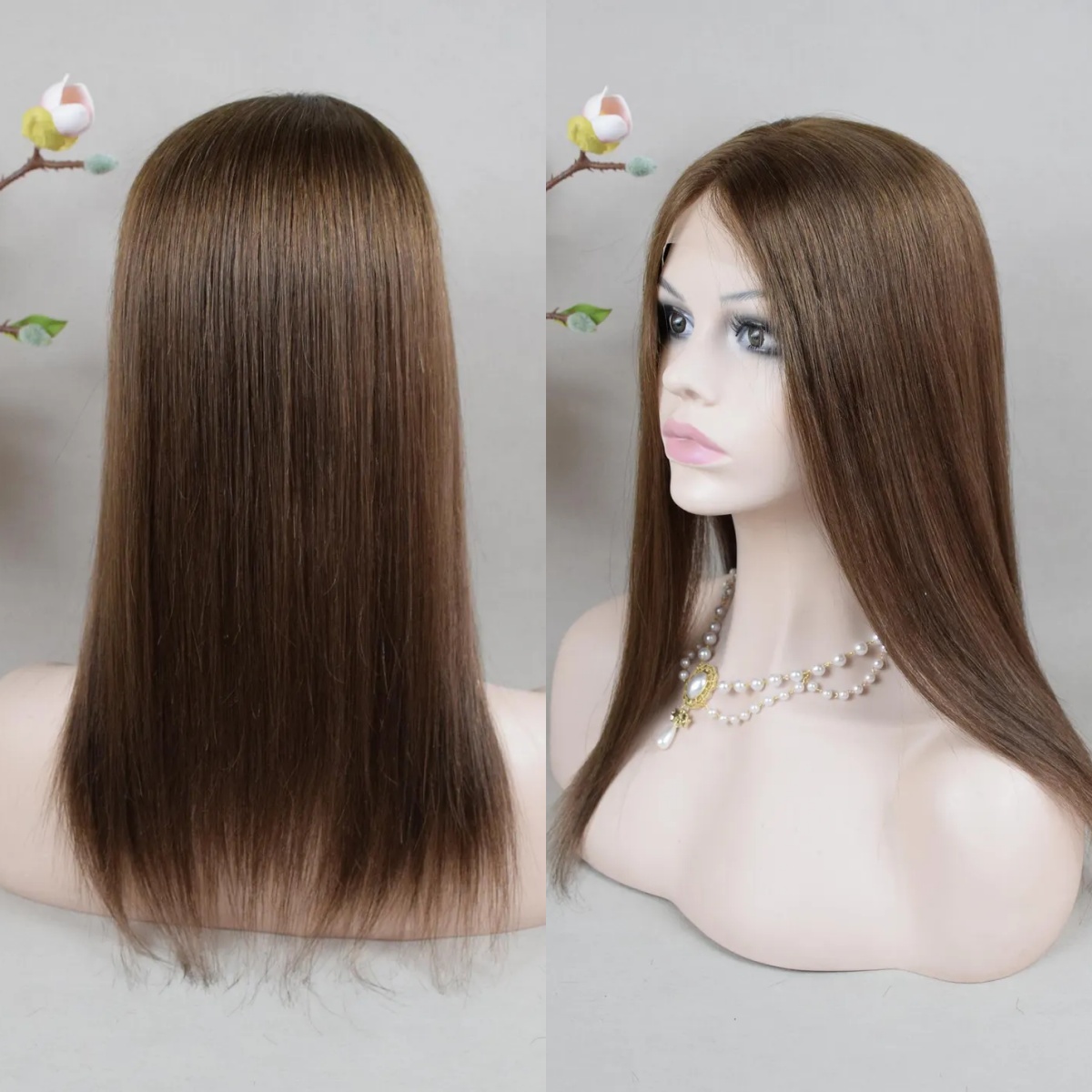 Breathable Lace PU Base Fishnet Mesh Integration Hair System Brown Human Hair Topper For Women Alopecia Hair Loss