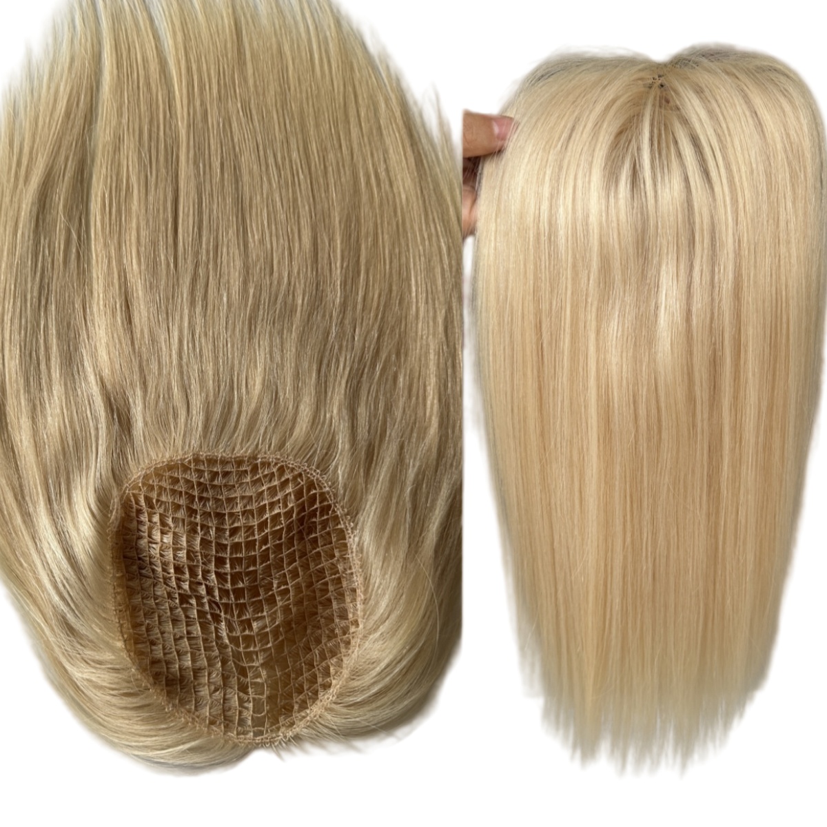 5x5inch Fishnet Topper European Raw Real Human Hair Light Blonde with Thinning Hair,alopecia,or Hair Loss
