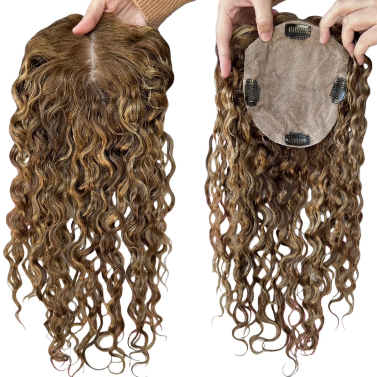 curly Short Women Toupee Clip-In silk top Topper For The Thinning Top Crown 100%  virgin Human Hair