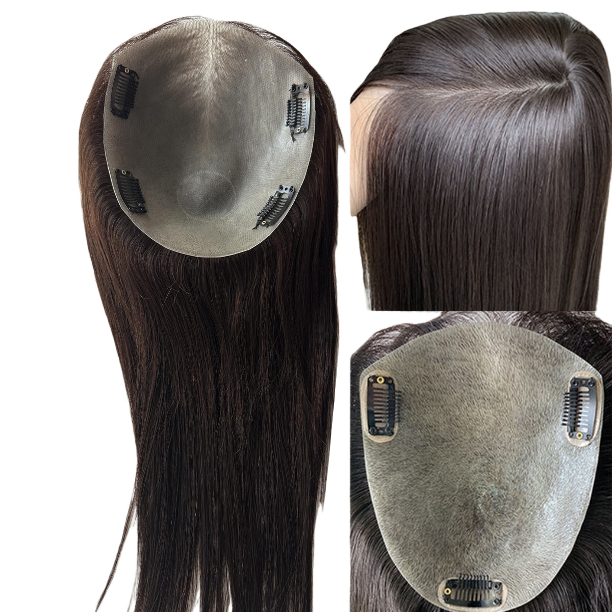 Hot Sale Ready to Ship Virgin European Human Hair Super Soft Thin Skin Base Clip in Topper Pieces for Women