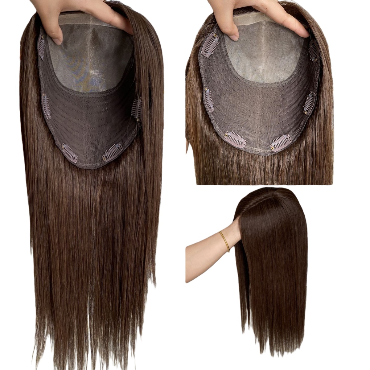 8.5*9” Mono Top With Weft Back Natural Looking Human Hair Topper for Hair Thinning