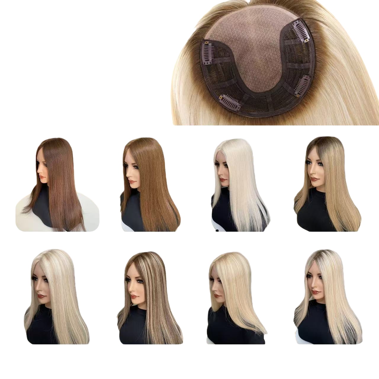 Human Hair 6.5"x7" Silk Base Topper With Weft for Women Clip in Hair Topper