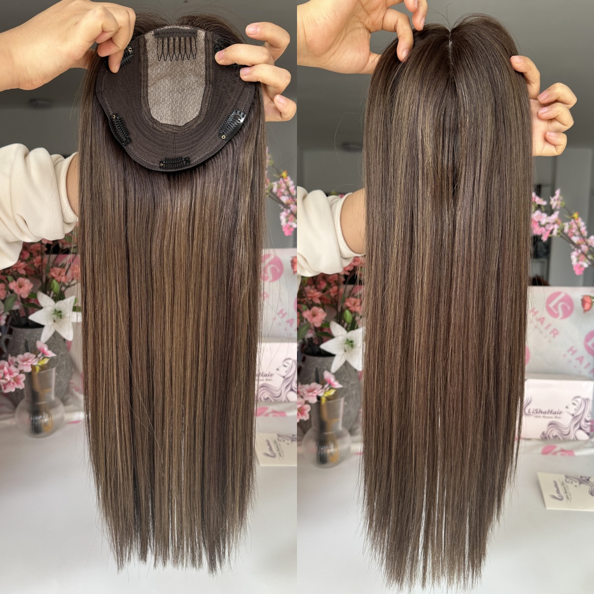 One donor cuticle aligned European raw hair Topper, 6x7'' Handtied Silk Base Human Hair Topper For Hair Loss 