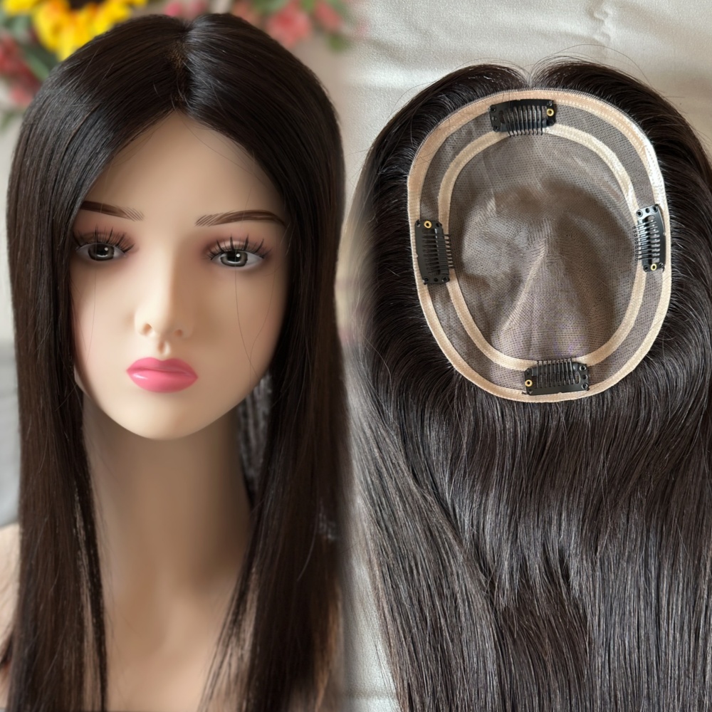 Mono Base Topper With Clips Straight Hair Topper For Women's Human Hair Natural Hairline Topper Vendor