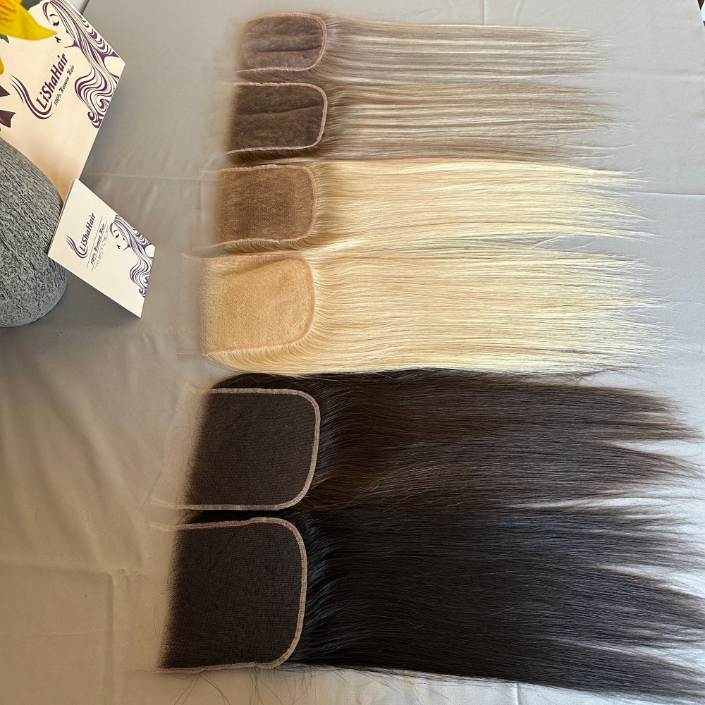 Factory Direct Mesh Integration System 5x5inch Invisible HD Lace Closures European Raw  Hair in Blonde Brown Highlights Colors