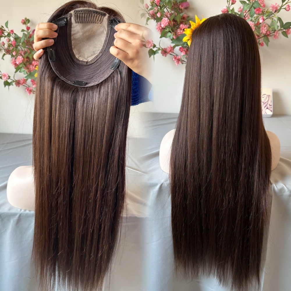 Ready to Ship Large Base 8*8 Jewish Silk Base Topper Dark Brown Color European Raw Human Hair for Women
