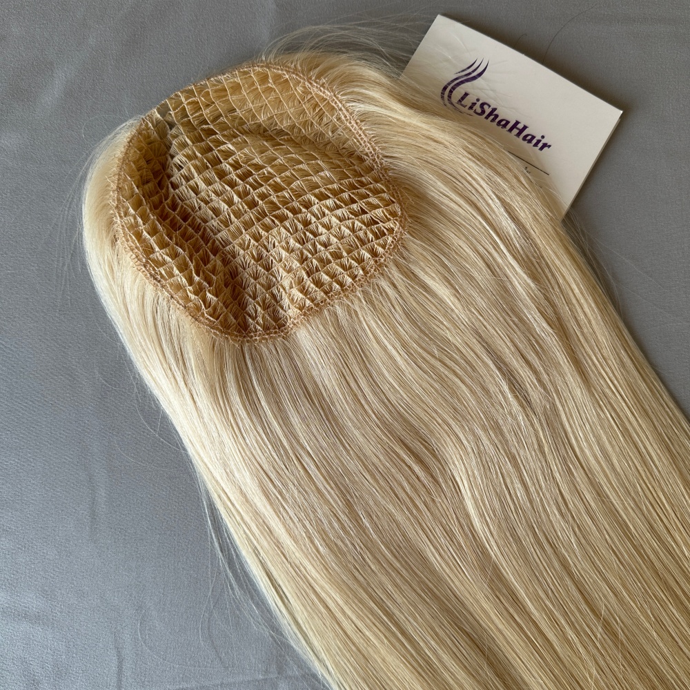 5X5'' Blonde Fishnet Hair Topper for Women Human Hair Integration Hair Pieces