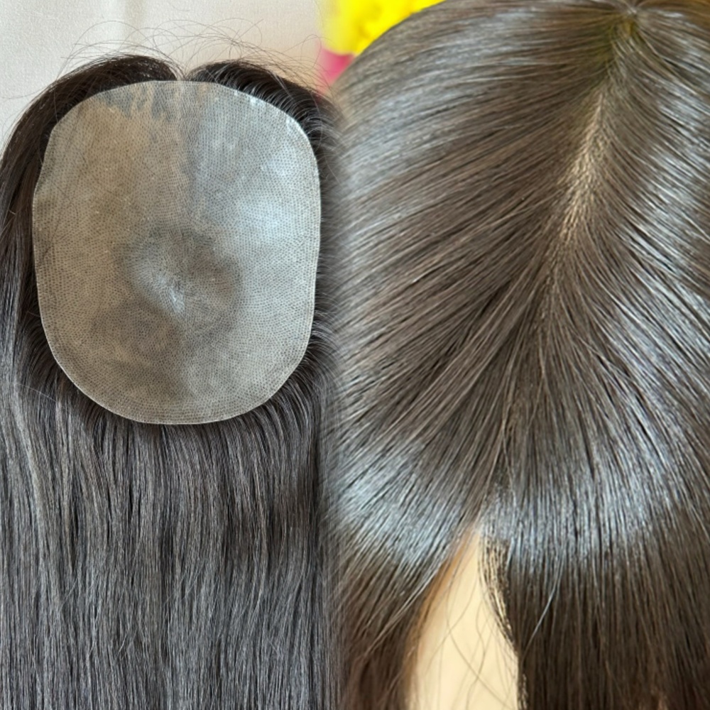 16 Inches Thin Skin PU European Virgin Hair Topper Straight Hair Patch for Women Natural Black Color Invisible