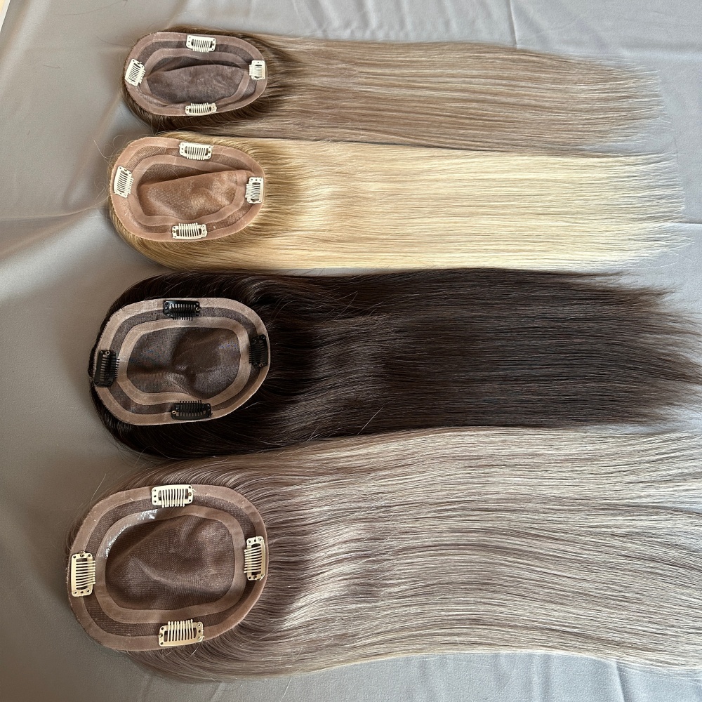 European Virgin Raw Hair Topper Hand Tied 150% Density Parted Design 5x6inch Mono Toppers Hair Pieces for Women