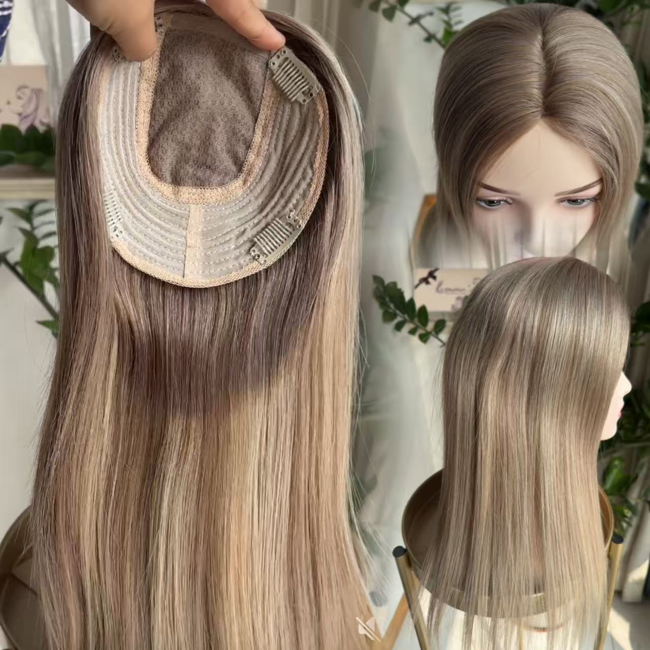 Ready to Ship 100% Raw Virgin Human Hair Topper 6x7" Silk Top with Wefted Base for Women Natural Looking Balayage Color Toupee