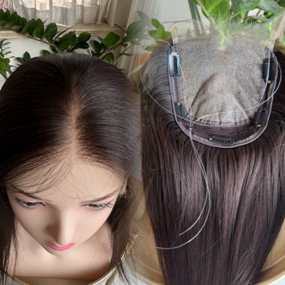 High Quality 16Inch Lace Front Closure Real Virgin Hair Topper Premium HD Lace Topper dark brown color