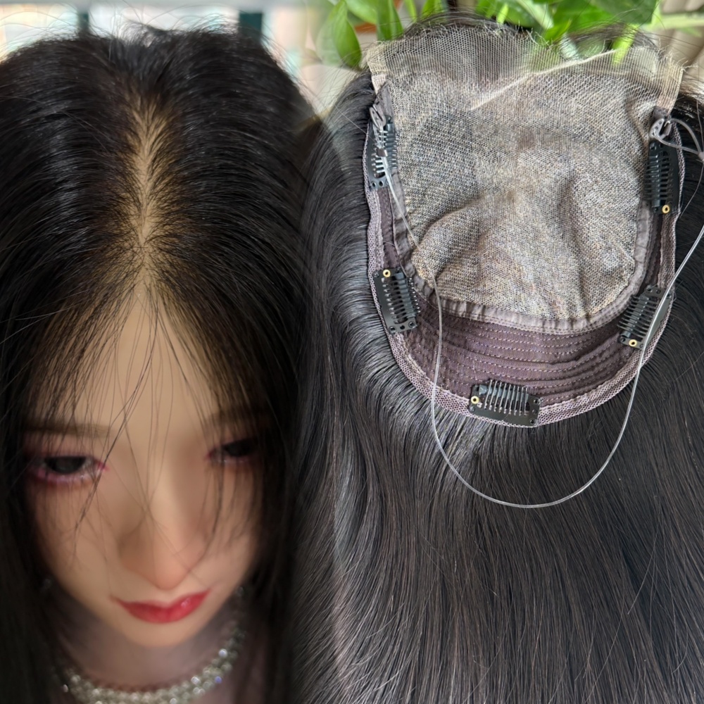 Virgin Human Hair Topper for Women-Straight HD Lace Base Breathable & Realistic Scalp