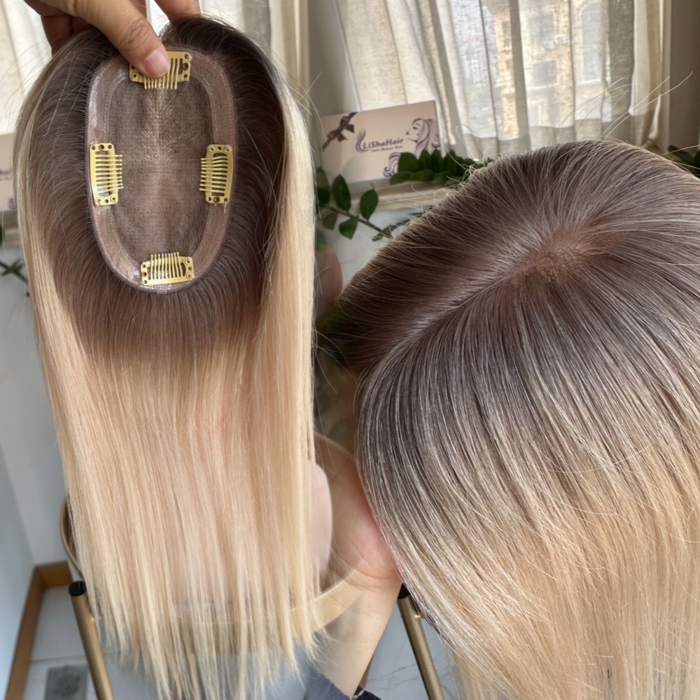 2026 Salon Quality European Hair Topper for Women Silk Base 150% Density Ombre Blonde Color 3x5 Size