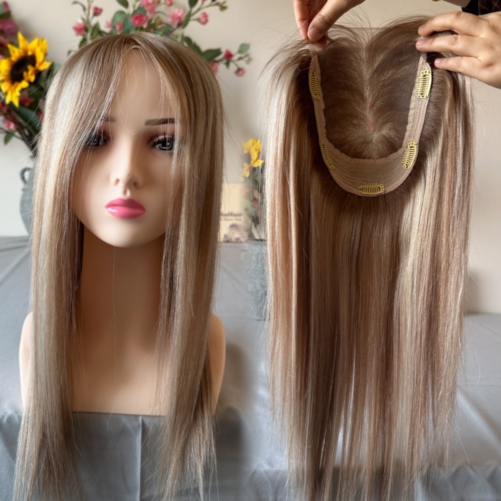 16'' European Virgin Human Hair Straight 7x7 Lace Topper Weft hd Lace Closure Invisible Knots 150% Density Hair Toupee