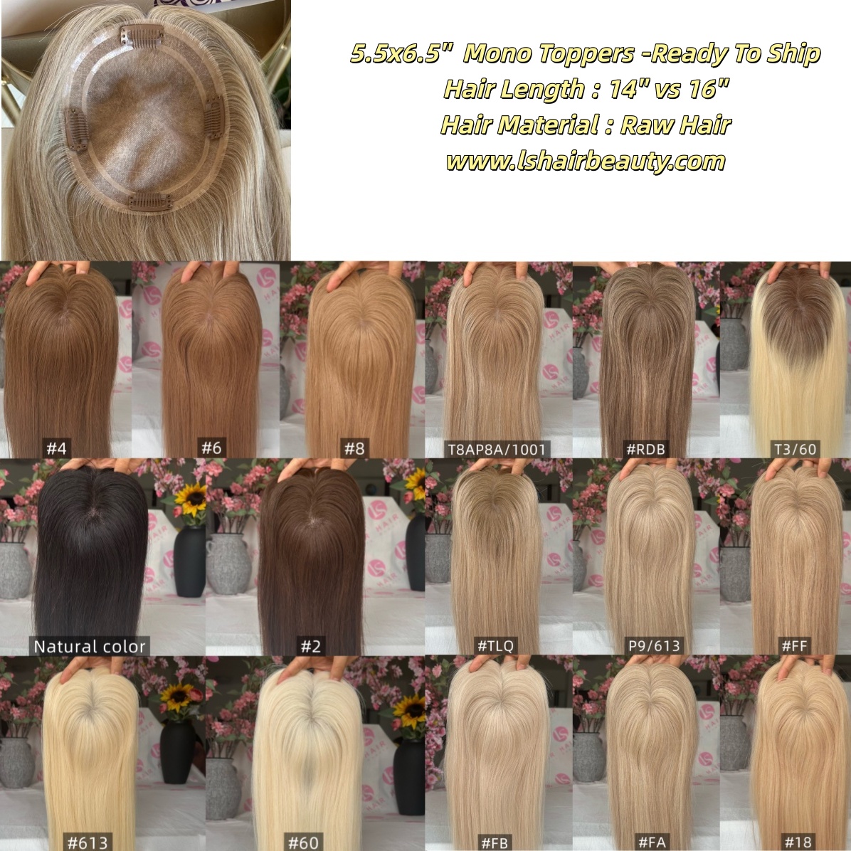  5.5x6.5'' mono topper With Clips Straight Hair Topper For Women's Human Hair Natural Hairline Topper Vendor