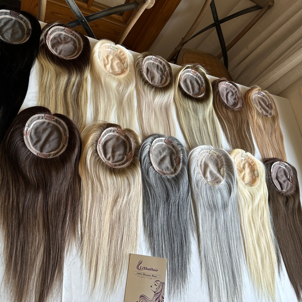 High Quality Mono Toppers Ombre blonde / Salt and pepper color for Women Hair Loss Solution