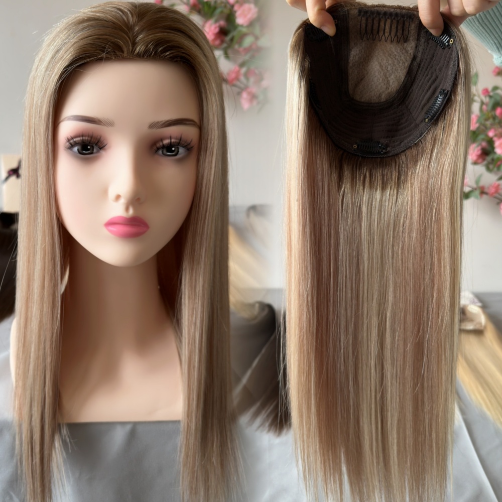 Ready to Ship 100% Raw Virgin Human Hair Topper 6x7" Silk Top with Wefted Base for Women Natural Looking Balayage Color Toupee