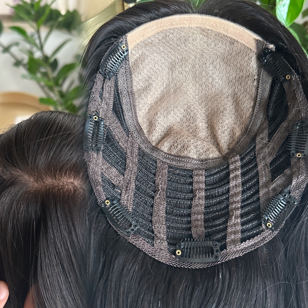 9x9'' Silk Base with weft back natural black color for women hair loss mini wig style 