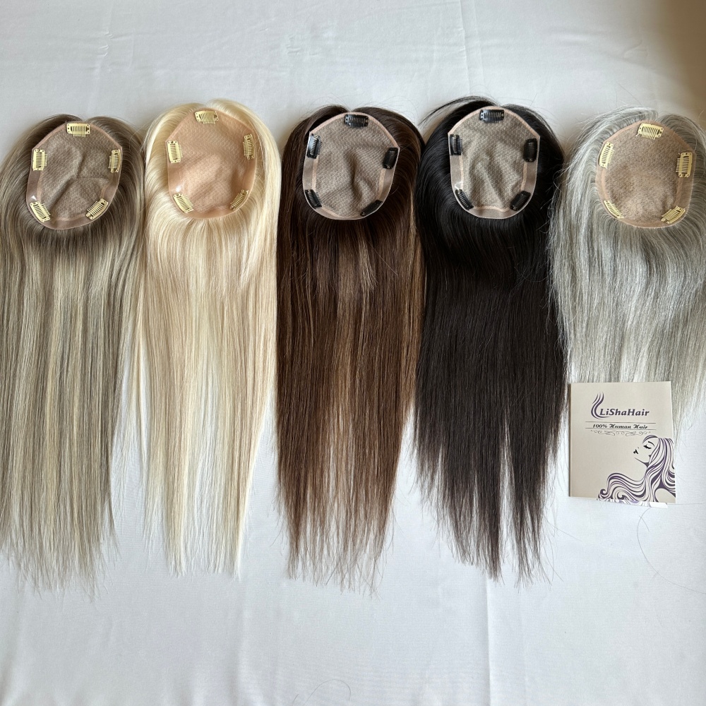 Ready to Ship European Raw Human Silk Base Topper 150% Density Many Colors Hand Tied Invisible Knots