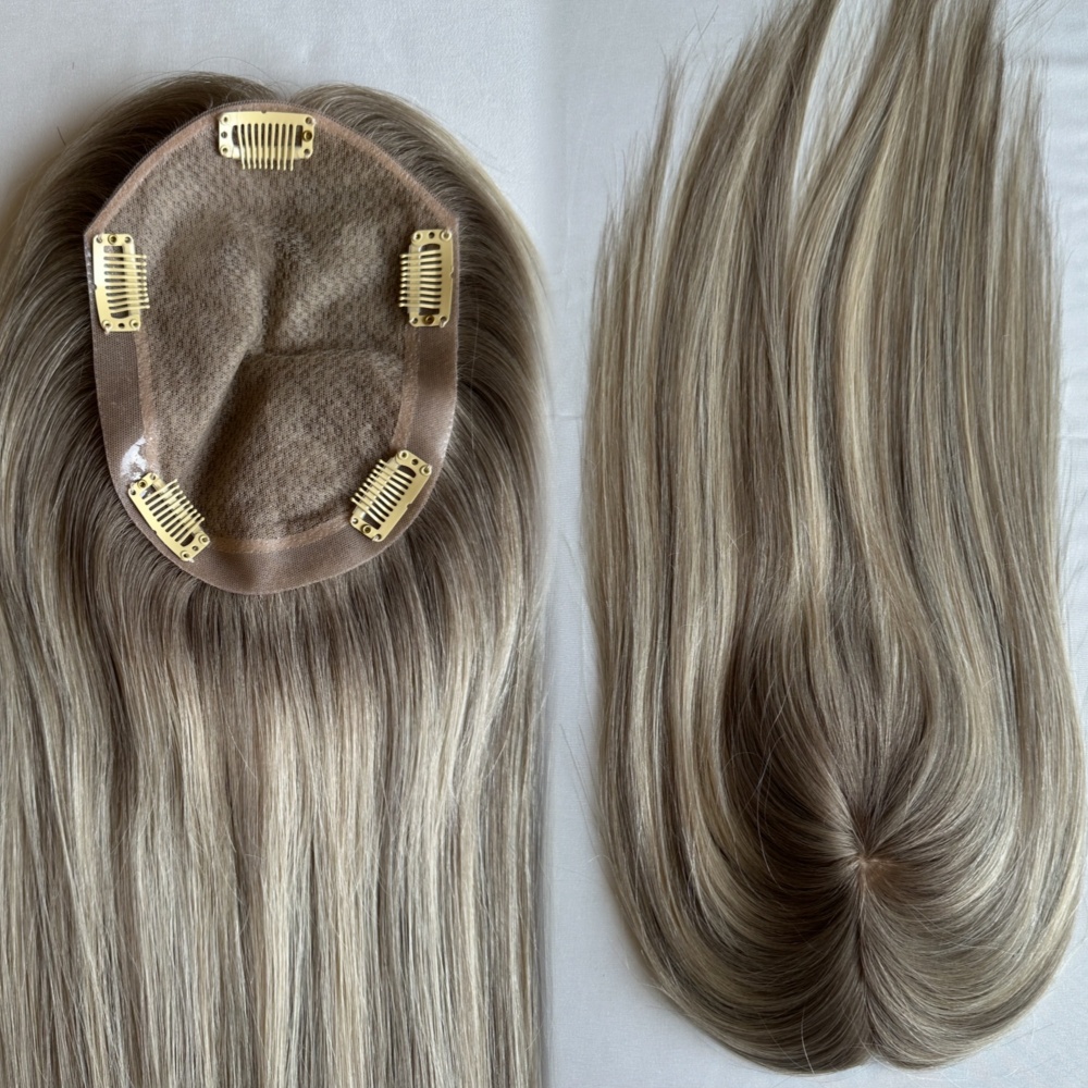 Silk Base Topper Brown T ash blonde Color European Raw Human Hair for Female Hair Loss Baldness Alopecia