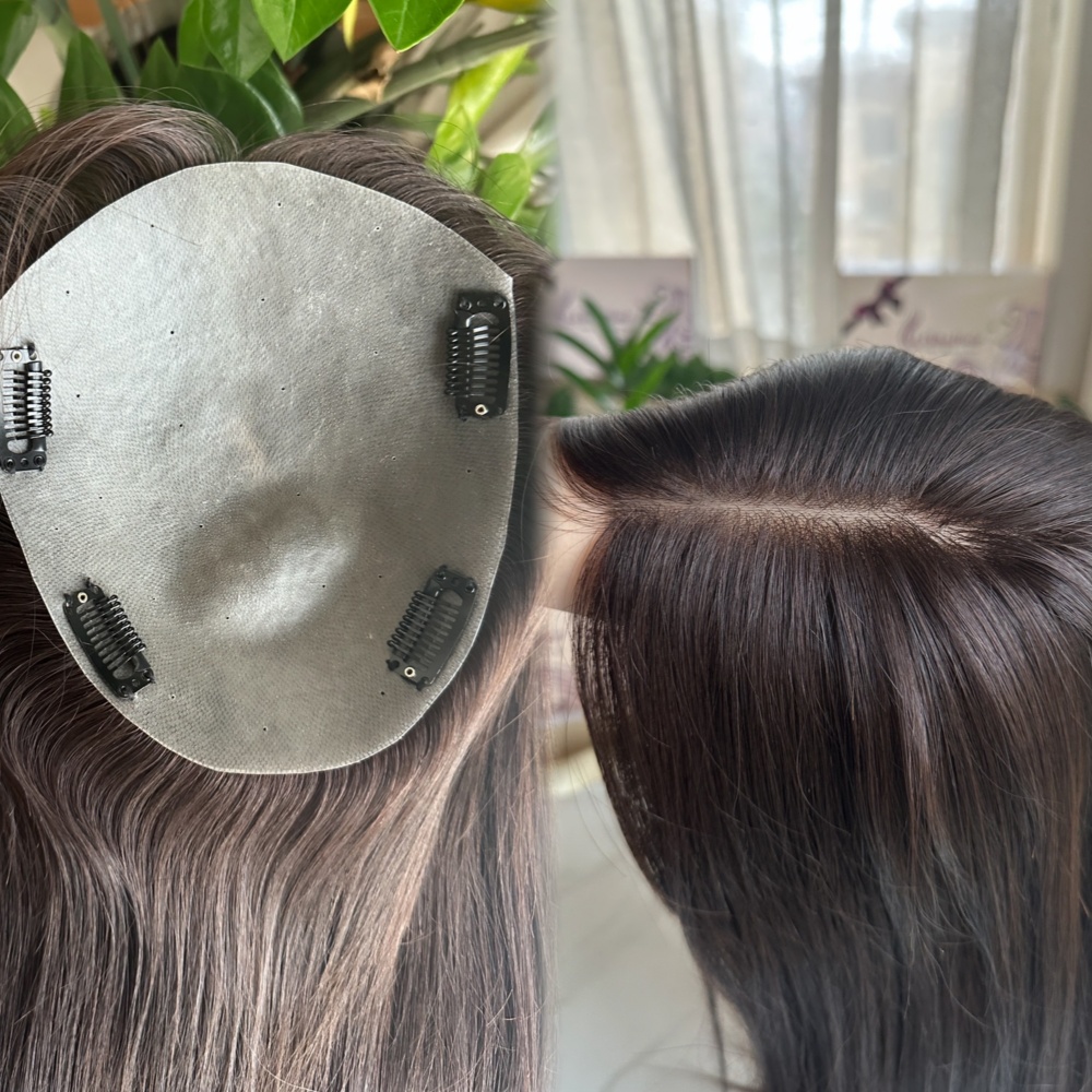 Ready to Ship Virgin Human Hair PU Toppers Super Soft Thin Clip in Topper Pieces for Women