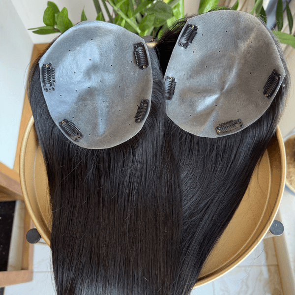 Qingdao Factory 14*17cm Hair Loss Remy Human Hair Thin Skin PU Topper Women Topper with bob wig human hair