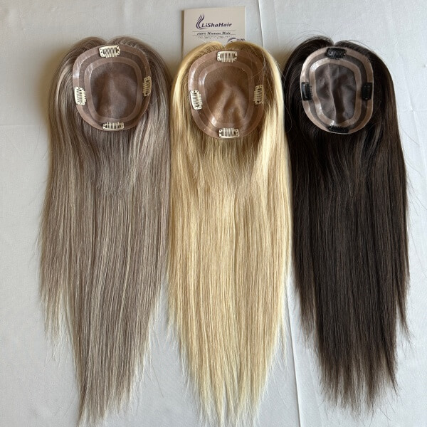 European Virgin Raw Hair Topper Hand Tied 150% Density Parted Design 5x6inch Mono Toppers Hair Pieces for Women