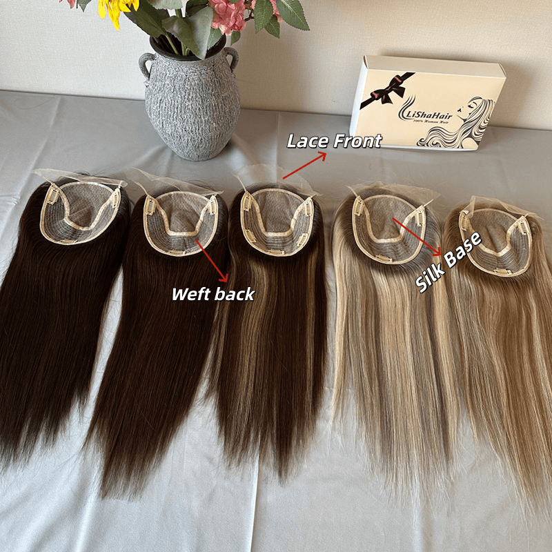 6x7'' Lace Top Topper for Women European Human Hair with Silk Base in the middle 100% Human Hair